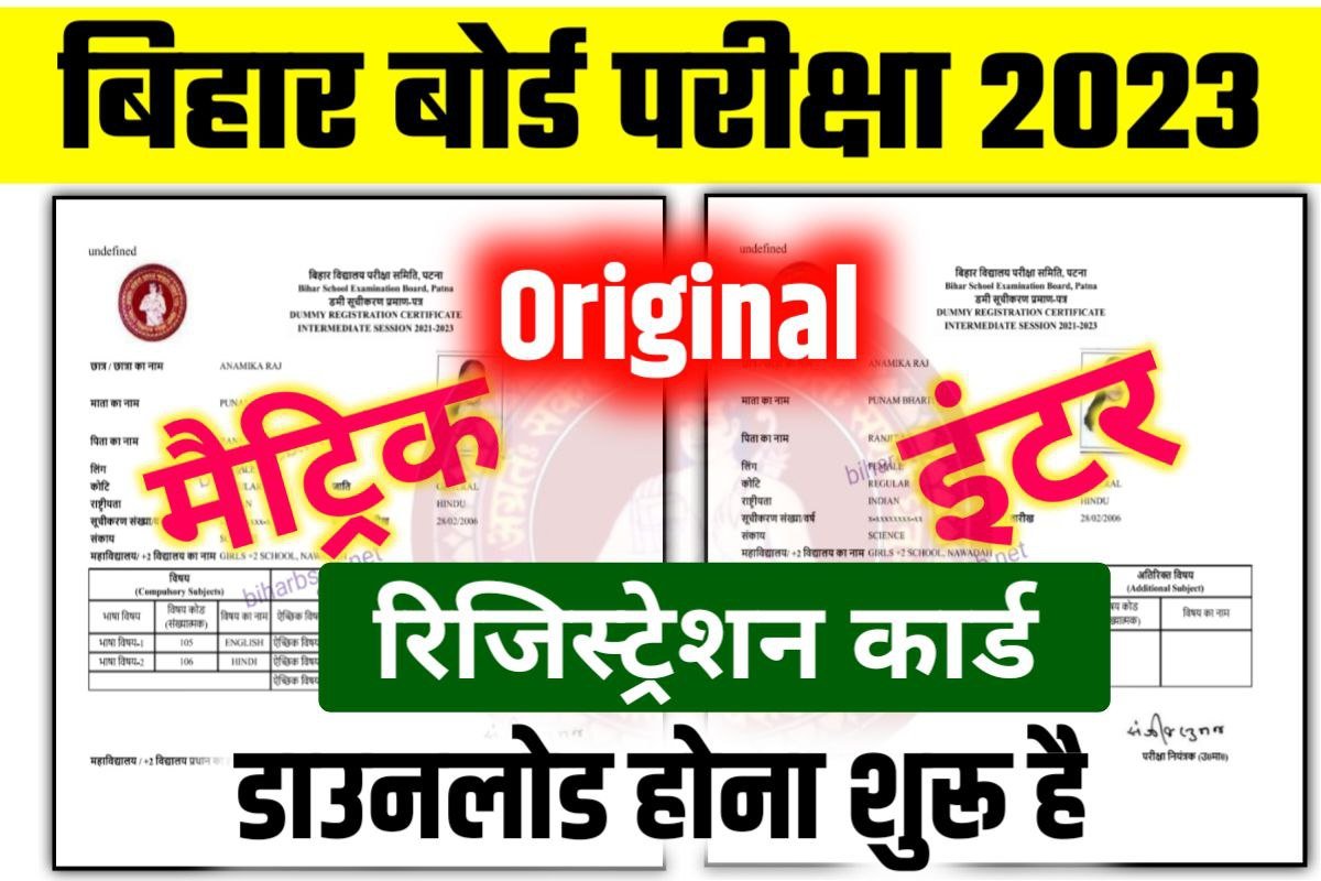 BSEB Matric Inter Original Registration Card 2023 Download Link: 2 ...