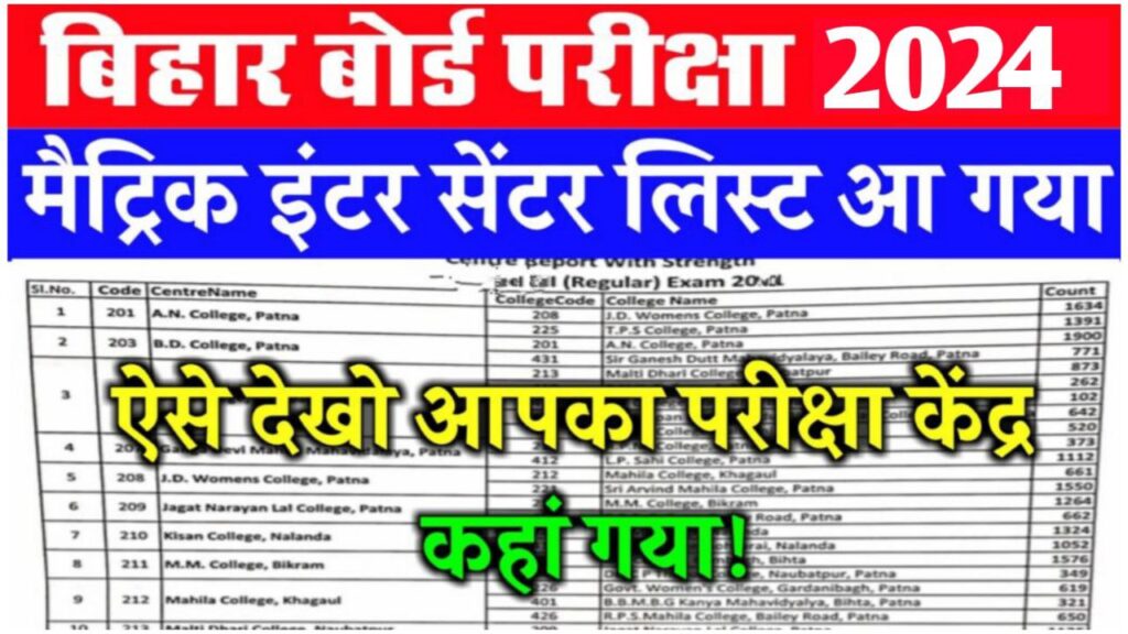 BSEB 10th 12th Exam Center list 2024 Download Now