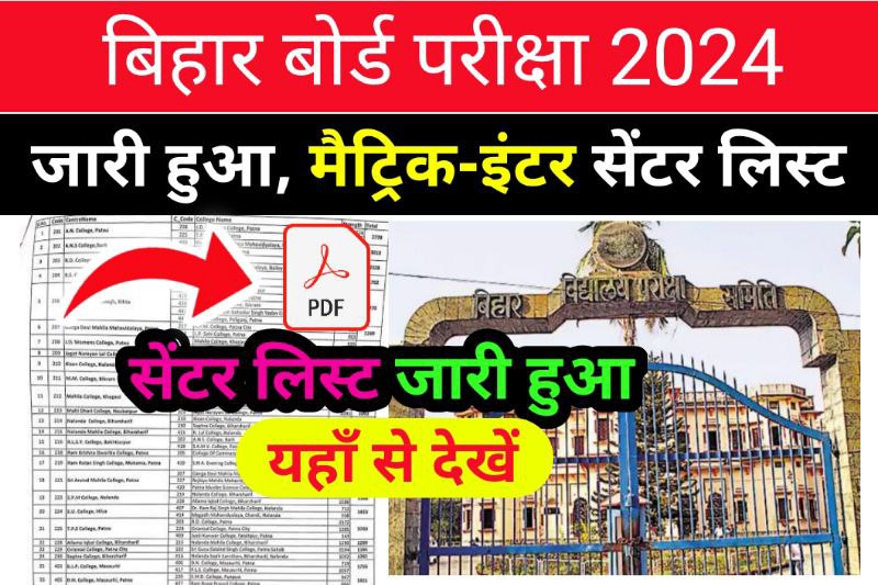 Bihar Board 10th 12th Exam Center List 2024 Download
