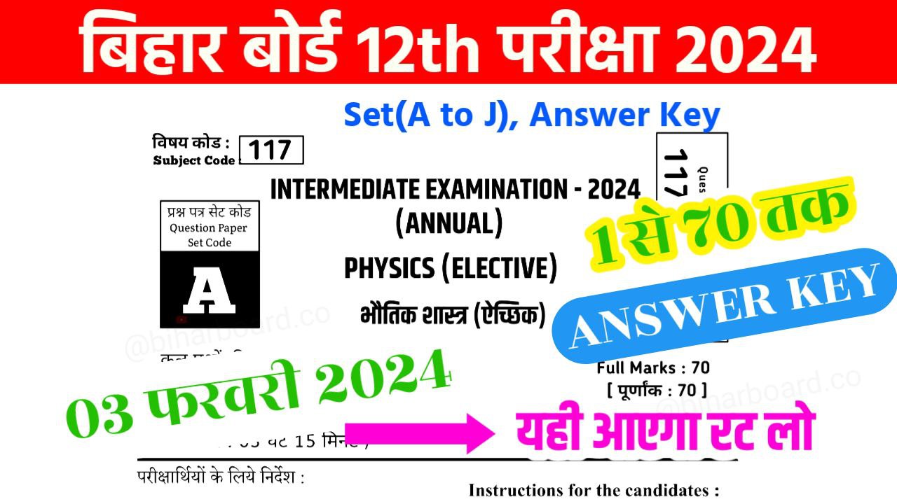 Bihar Board 12th Physics Answer key 2024 Download