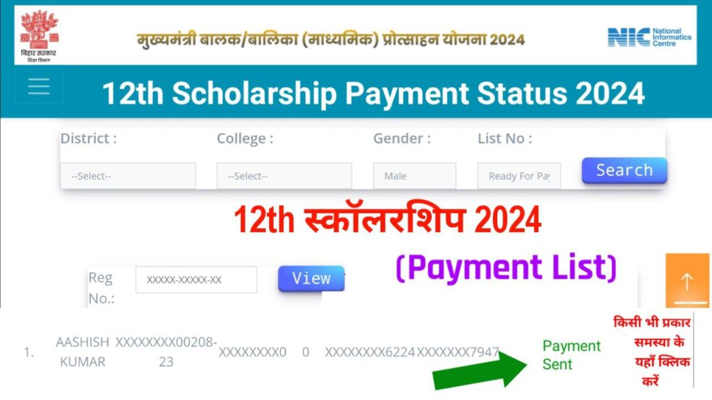 Bihar Board 12th(Inter) Pass Scholarship Payment Status 2024