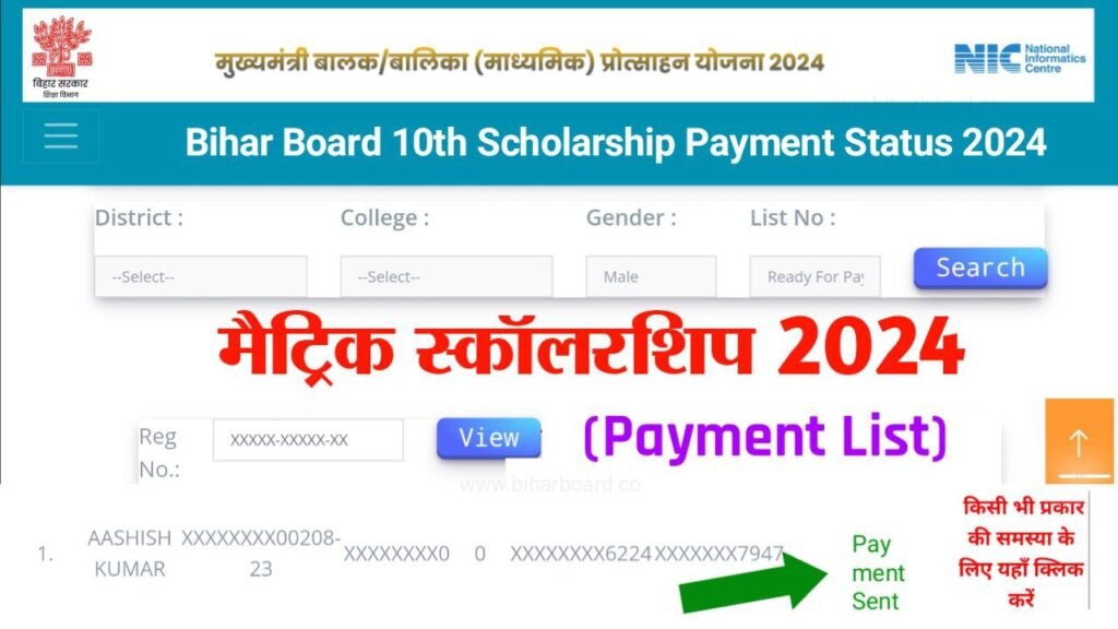 Bihar Board Class 10th Scholarship 2024 Payment Status मैट्रिक पास